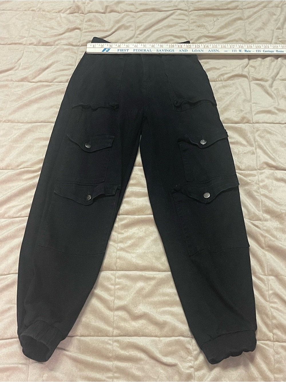 American Bazi Cargo Pants Small Black Cuff hem jogger grunge Goth D-ring Pockets